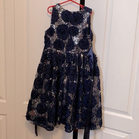 Navy Sequin Chiffon Floral Dress Size 10 - Picture 4 of 6